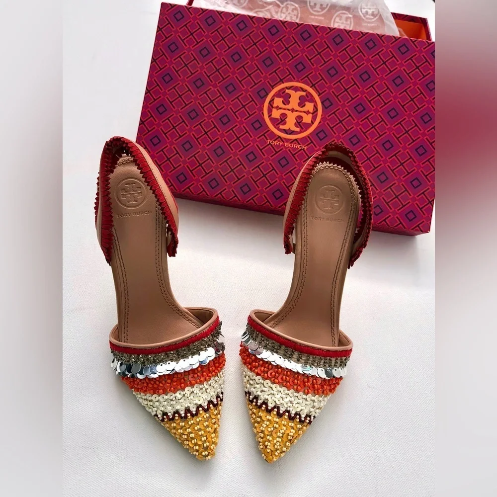 Tory Burch ISLE 105MM SLINGBACK EMBELLISHMENT/SUEDE/NAPPA NATURAL VACHETTA 7